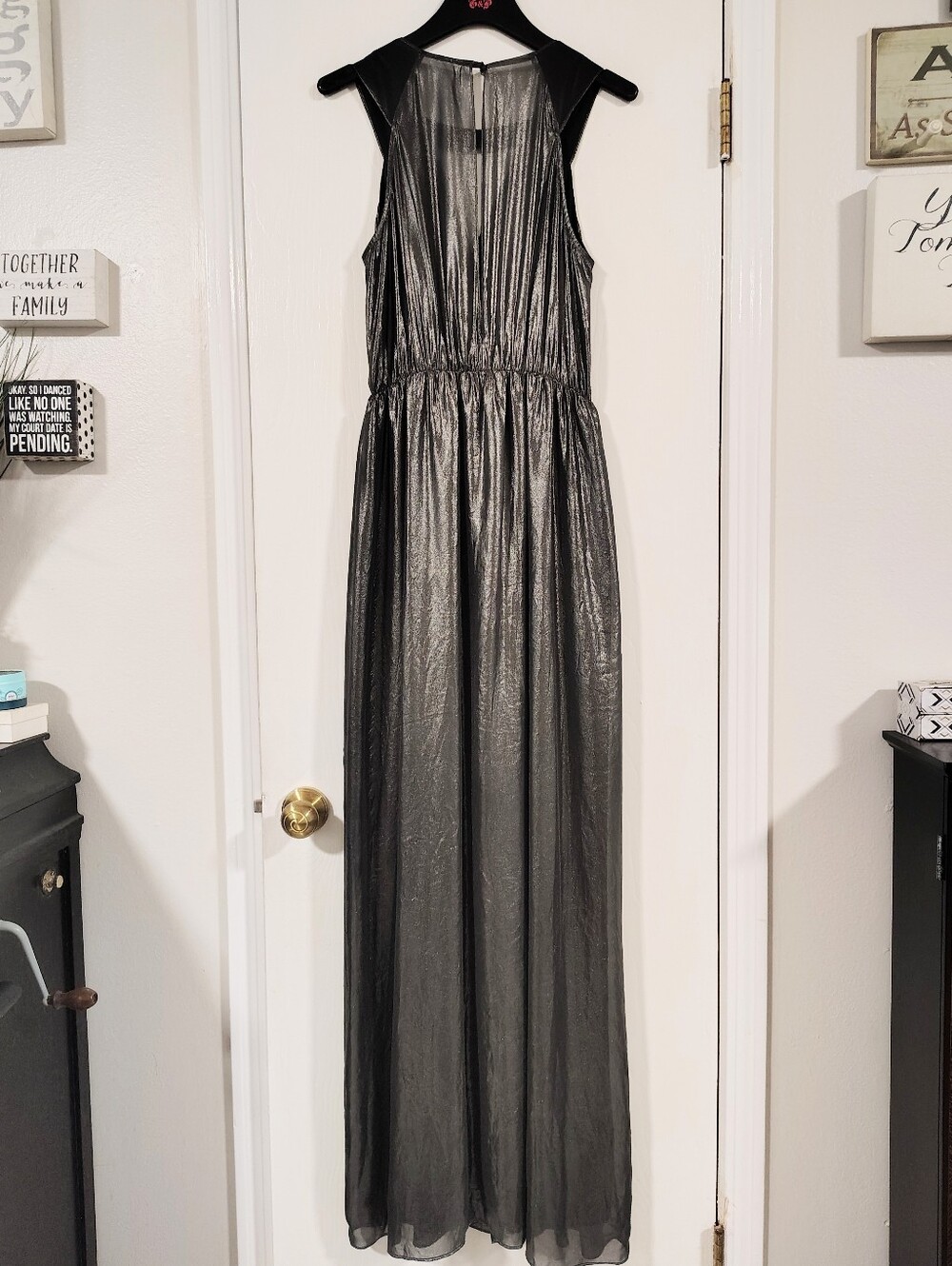 NWT BCBGeneration Metallic Silver & Black Maxi Dress Plunge V-Neck Women's Small - Picture 6 of 12